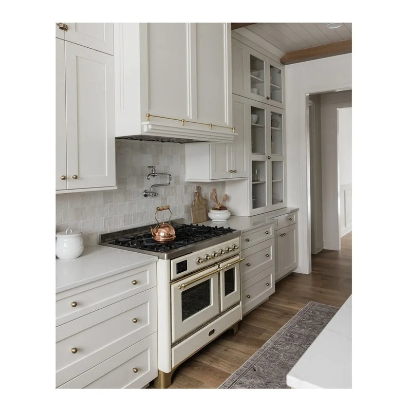 ILVE Majestic II 40" Dual Fuel Freestanding Range in Antique White with Brass Trim, UMD10FDNS3AWG