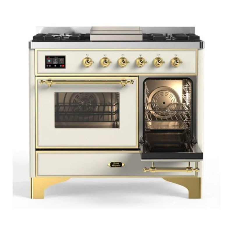 ILVE Majestic II 40" Dual Fuel Freestanding Range in Antique White with Brass Trim, UMD10FDNS3AWG