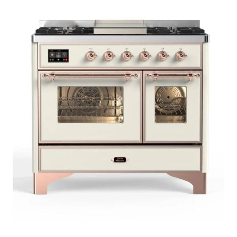 ILVE Majestic II 40" Dual Fuel Freestanding Range in Antique White with Copper Trim, UMD10FDNS3AWPLP
