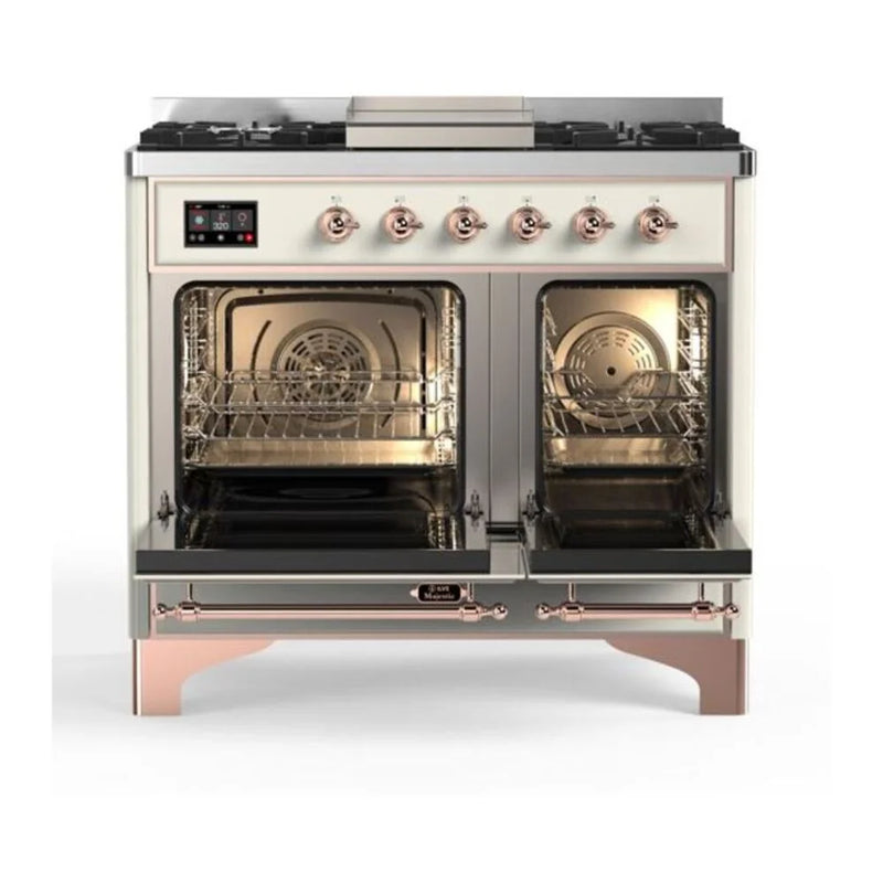 ILVE Majestic II 40" Dual Fuel Freestanding Range in Antique White with Copper Trim, UMD10FDNS3AWPLP