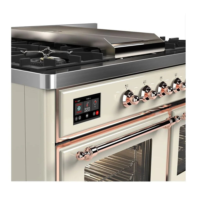 ILVE Majestic II 40" Dual Fuel Freestanding Range in Antique White with Copper Trim, UMD10FDNS3AWP
