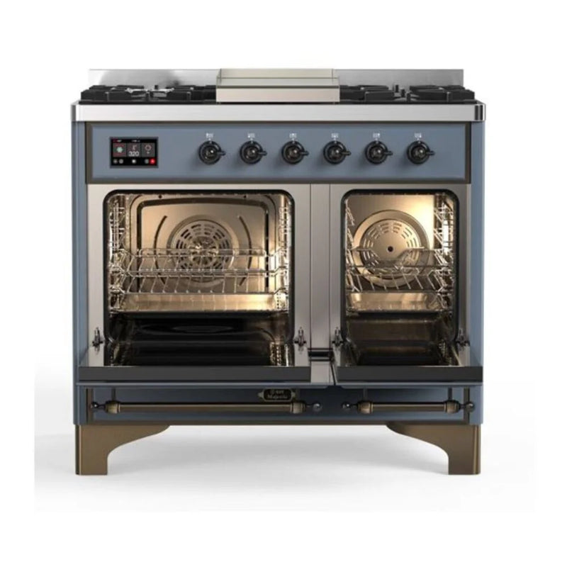 ILVE Majestic II 40" Dual Fuel Freestanding Range in Blue Grey with Burnished Trim, UMD10FDNS3BGBLP