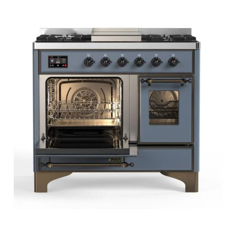 ILVE Majestic II 40" Dual Fuel Freestanding Range in Blue Grey with Burnished Trim, UMD10FDNS3BGBLP