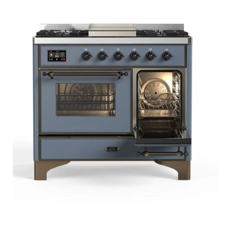 ILVE Majestic II 40" Dual Fuel Freestanding Range in Blue Grey with Burnished Trim, UMD10FDNS3BGBLP