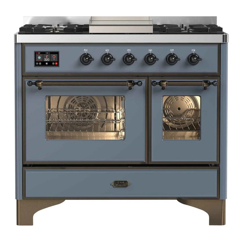 ILVE Majestic II 40" Dual Fuel Freestanding Range in Blue Grey with Burnished Trim, UMD10FDNS3BGB