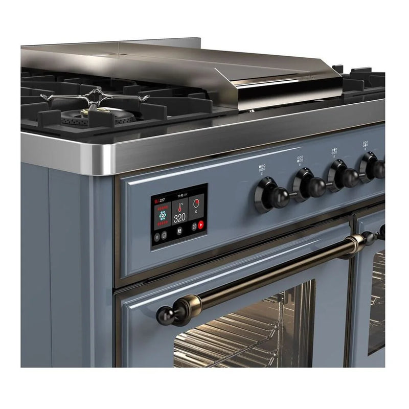 ILVE Majestic II 40" Dual Fuel Freestanding Range in Blue Grey with Burnished Trim, UMD10FDNS3BGB