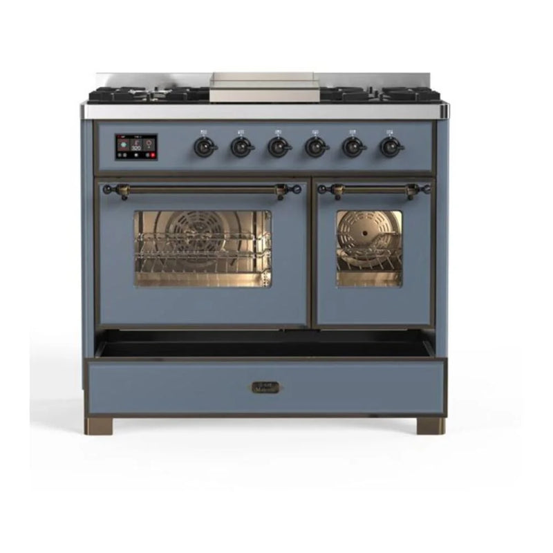 ILVE Majestic II 40" Dual Fuel Freestanding Range in Blue Grey with Burnished Trim, UMD10FDNS3BGB