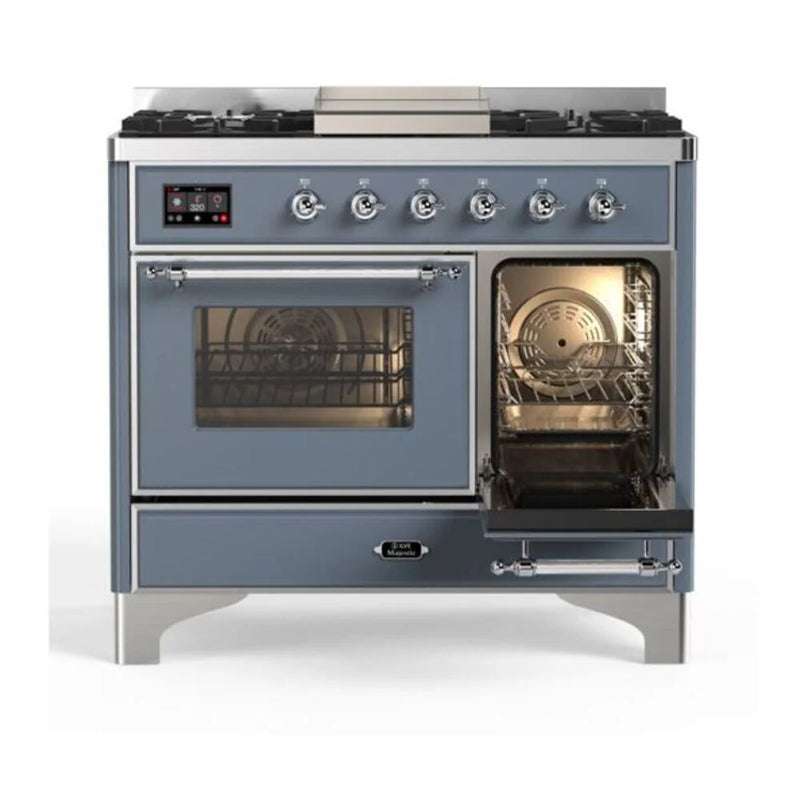 ILVE Majestic II 40" Dual Fuel Freestanding Range in Blue Grey with Chrome Trim, UMD10FDNS3BGC