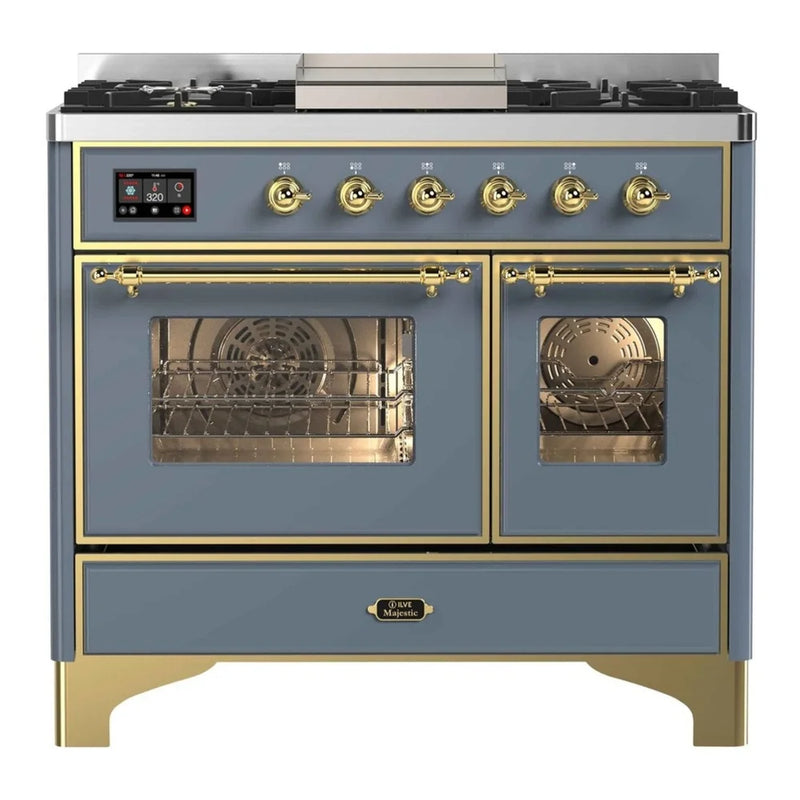 ILVE Majestic II 40" Dual Fuel Freestanding Range in Blue Grey with Brass Trim, UMD10FDNS3BGG