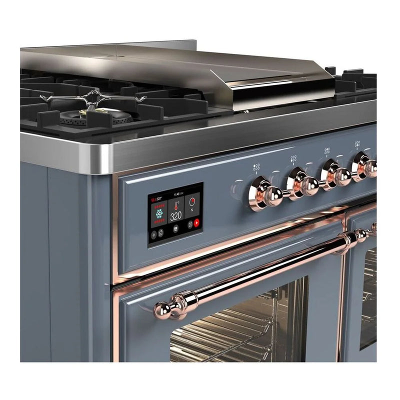 ILVE Majestic II 40" Dual Fuel Freestanding Range in Blue Grey with Copper Trim, UMD10FDNS3BGPLP