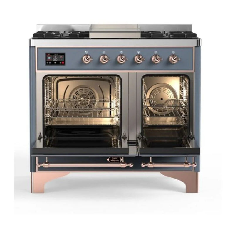 ILVE Majestic II 40" Dual Fuel Freestanding Range in Blue Grey with Copper Trim, UMD10FDNS3BGPLP