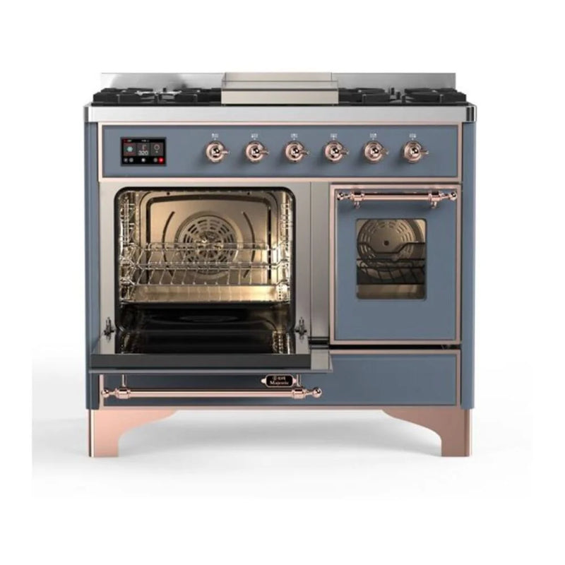 ILVE Majestic II 40" Dual Fuel Freestanding Range in Blue Grey with Copper Trim, UMD10FDNS3BGPLP