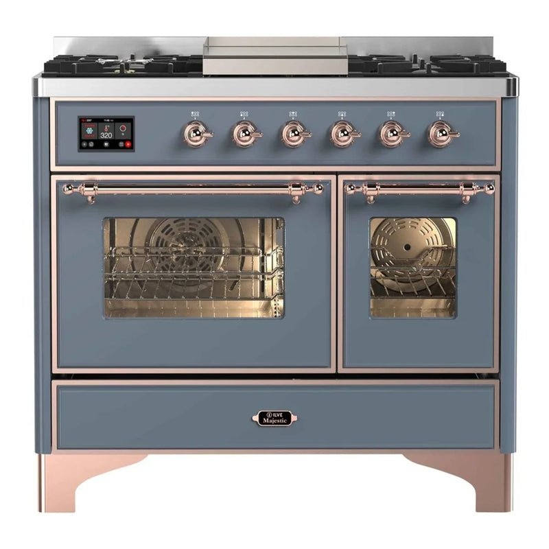 ILVE Majestic II 40" Dual Fuel Freestanding Range in Blue Grey with Copper Trim, UMD10FDNS3BGP