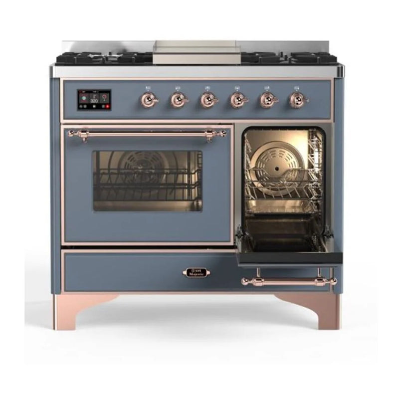 ILVE Majestic II 40" Dual Fuel Freestanding Range in Blue Grey with Copper Trim, UMD10FDNS3BGP