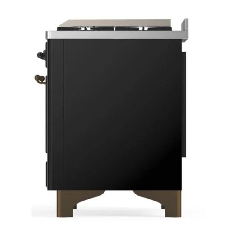 ILVE Majestic II 40" Dual Fuel Freestanding Range in Glossy Black with Burnished Trim, UMD10FDNS3BKBLP