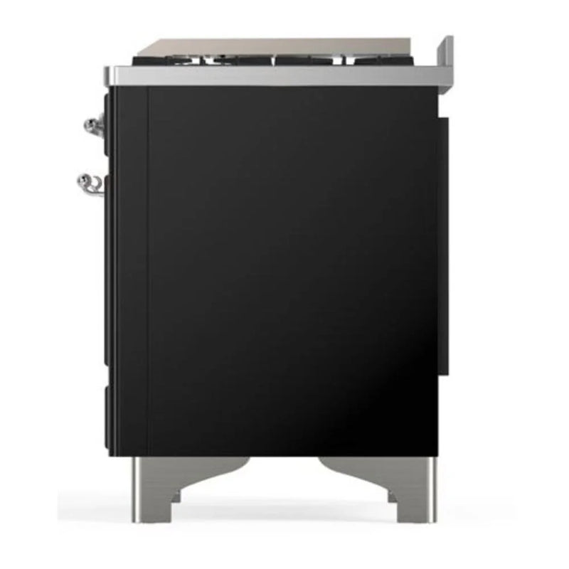 ILVE Majestic II 40" Dual Fuel Freestanding Range in Glossy Black with Chrome Trim, UMD10FDNS3BKCLP