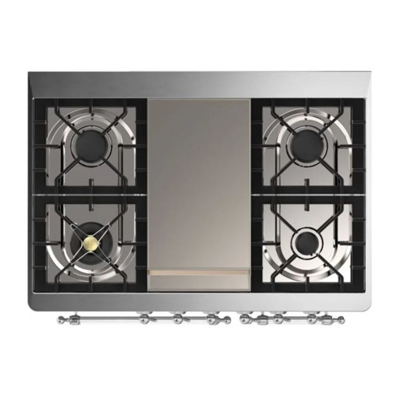 ILVE Majestic II 40" Dual Fuel Freestanding Range in Glossy Black with Chrome Trim, UMD10FDNS3BKCLP