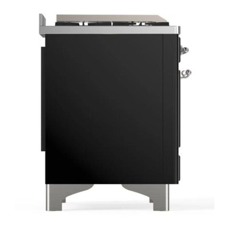 ILVE Majestic II 40" Dual Fuel Freestanding Range in Glossy Black with Chrome Trim, UMD10FDNS3BKC