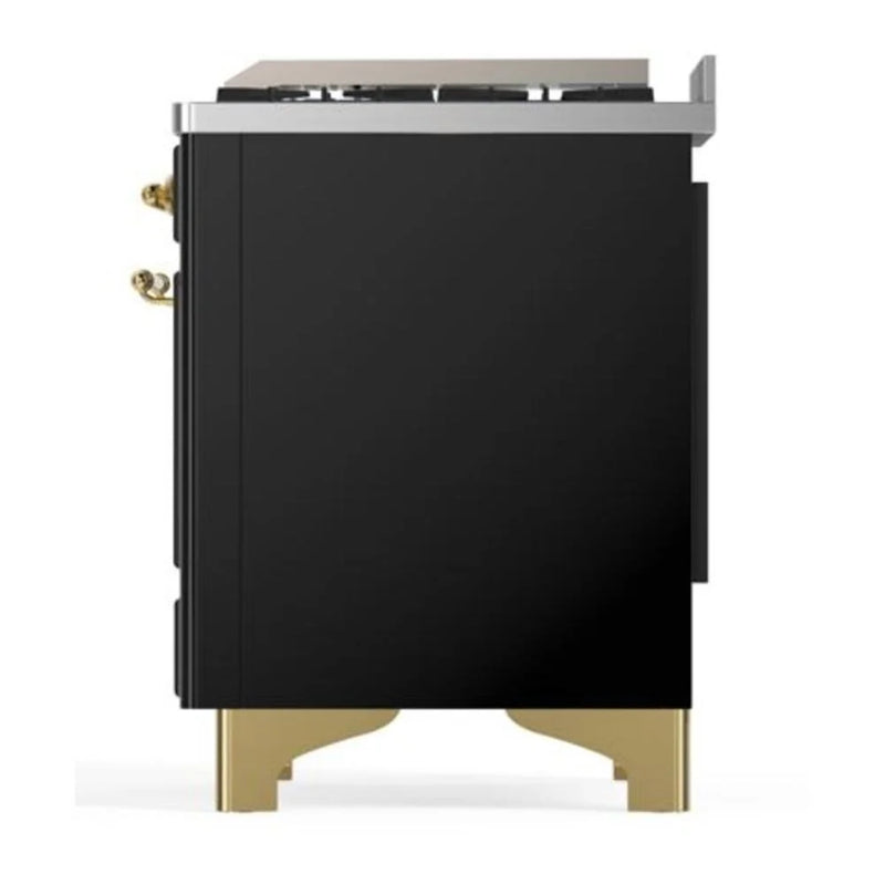 ILVE Majestic II 40" Dual Fuel Freestanding Range in Glossy Black with Brass Trim, UMD10FDNS3BKGLP