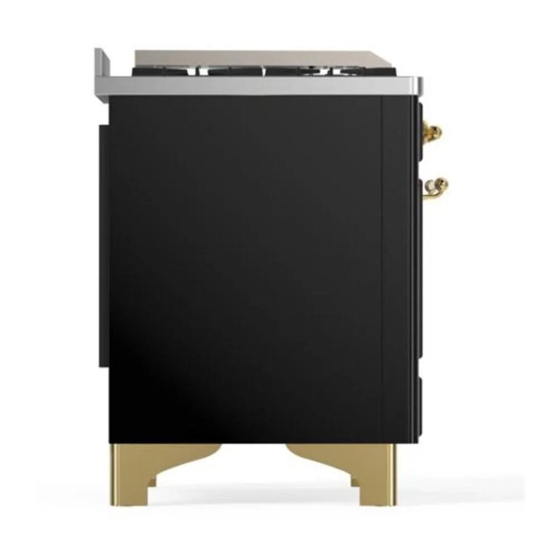 ILVE Majestic II 40" Dual Fuel Freestanding Range in Glossy Black with Brass Trim, UMD10FDNS3BKG