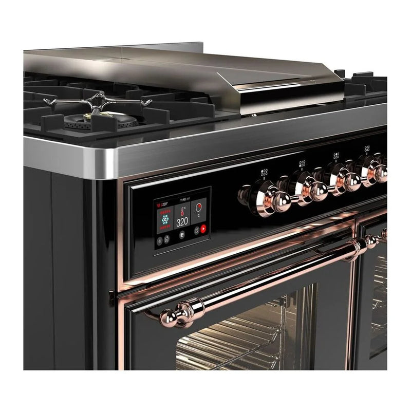ILVE Majestic II 40" Dual Fuel Freestanding Range in Glossy Black with Copper Trim, UMD10FDNS3BKP