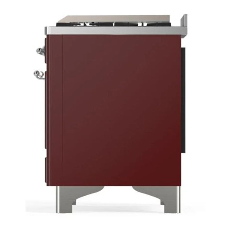ILVE Majestic II 40" Dual Fuel Freestanding Range in Burgundy with Chrome Trim, UMD10FDNS3BUC