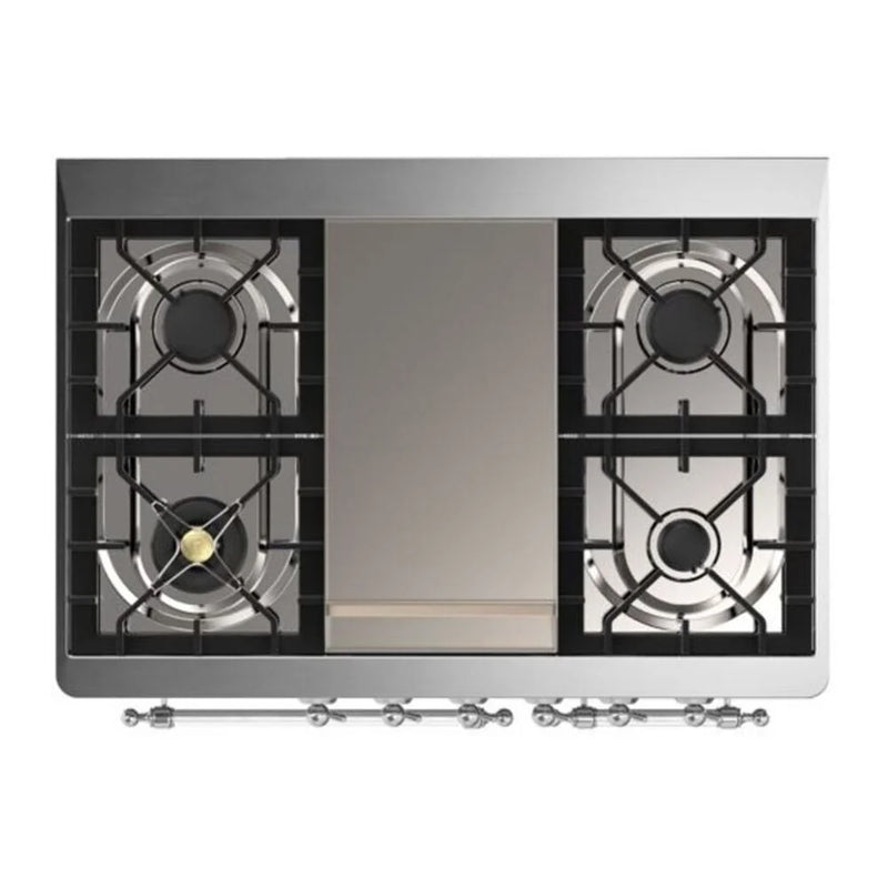 ILVE Majestic II 40" Dual Fuel Freestanding Range in Burgundy with Chrome Trim, UMD10FDNS3BUC