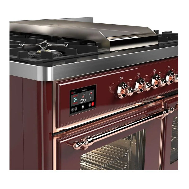 ILVE Majestic II 40" Dual Fuel Freestanding Range in Burgundy with Copper Trim, UMD10FDNS3BUPLP
