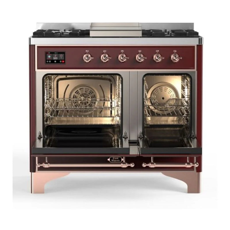 ILVE Majestic II 40" Dual Fuel Freestanding Range in Burgundy with Copper Trim, UMD10FDNS3BUP