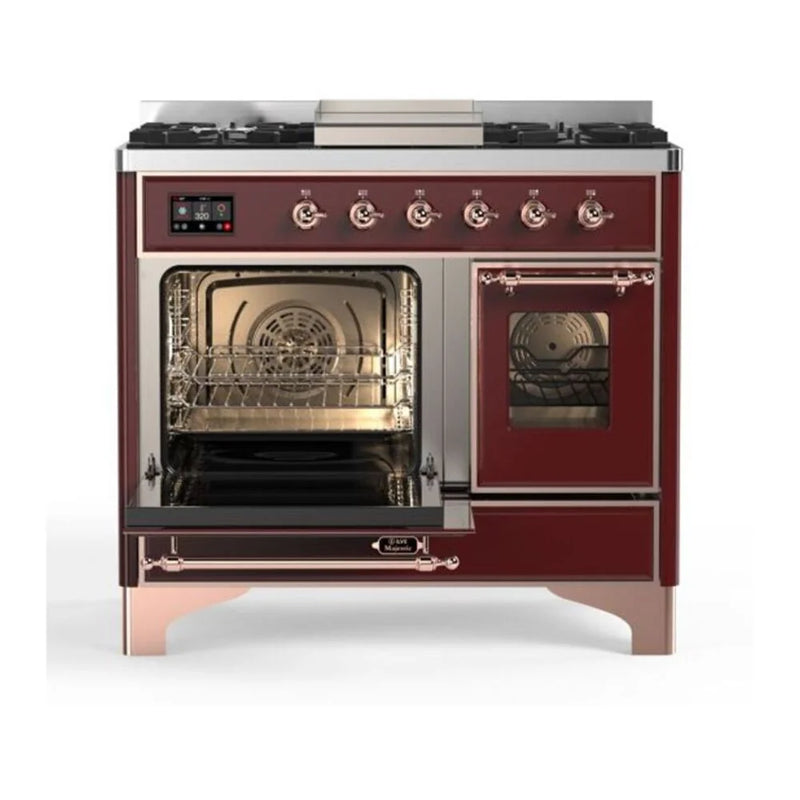 ILVE Majestic II 40" Dual Fuel Freestanding Range in Burgundy with Copper Trim, UMD10FDNS3BUP