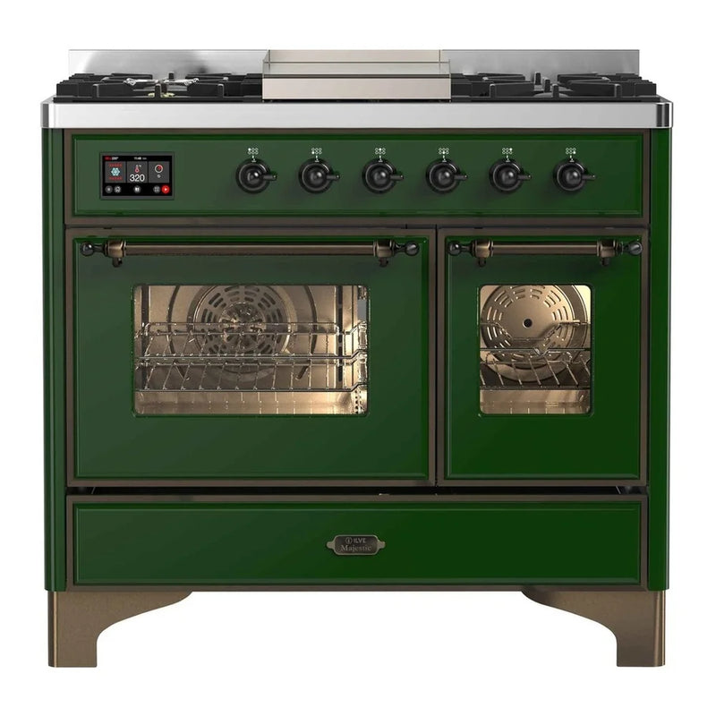 ILVE Majestic II 40" Dual Fuel Freestanding Range in Emerald Green with Burnished Trim, UMD10FDNS3EGB