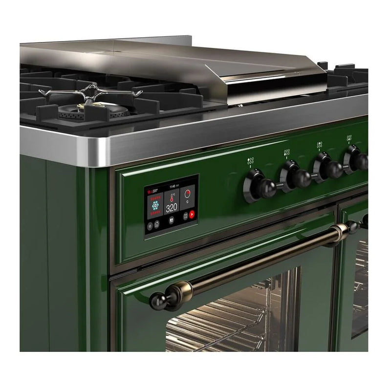 ILVE Majestic II 40" Dual Fuel Freestanding Range in Emerald Green with Burnished Trim, UMD10FDNS3EGB