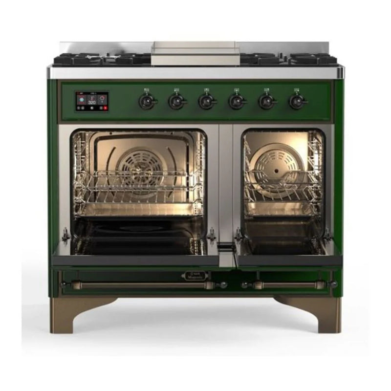 ILVE Majestic II 40" Dual Fuel Freestanding Range in Emerald Green with Burnished Trim, UMD10FDNS3EGB
