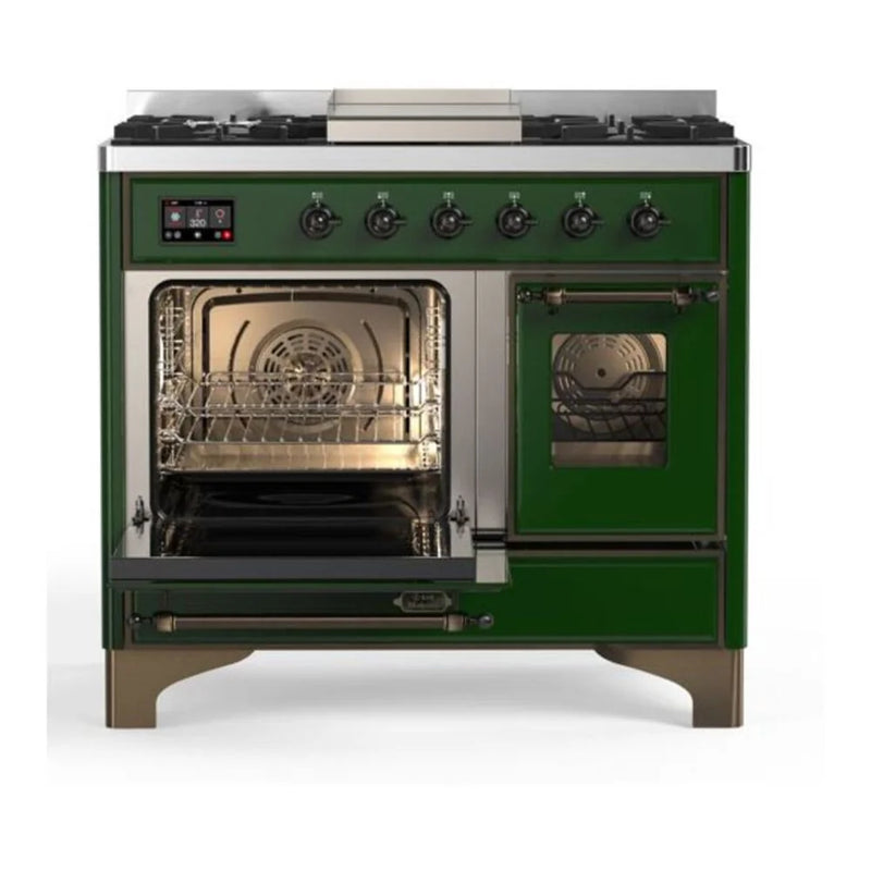 ILVE Majestic II 40" Dual Fuel Freestanding Range in Emerald Green with Burnished Trim, UMD10FDNS3EGB