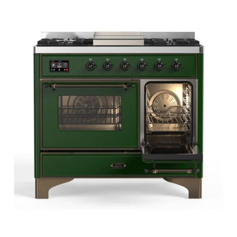 ILVE Majestic II 40" Dual Fuel Freestanding Range in Emerald Green with Burnished Trim, UMD10FDNS3EGB