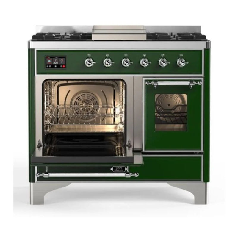ILVE Majestic II 40" Dual Fuel Freestanding Range in Emerald Green with Chrome Trim, UMD10FDNS3EGCLP