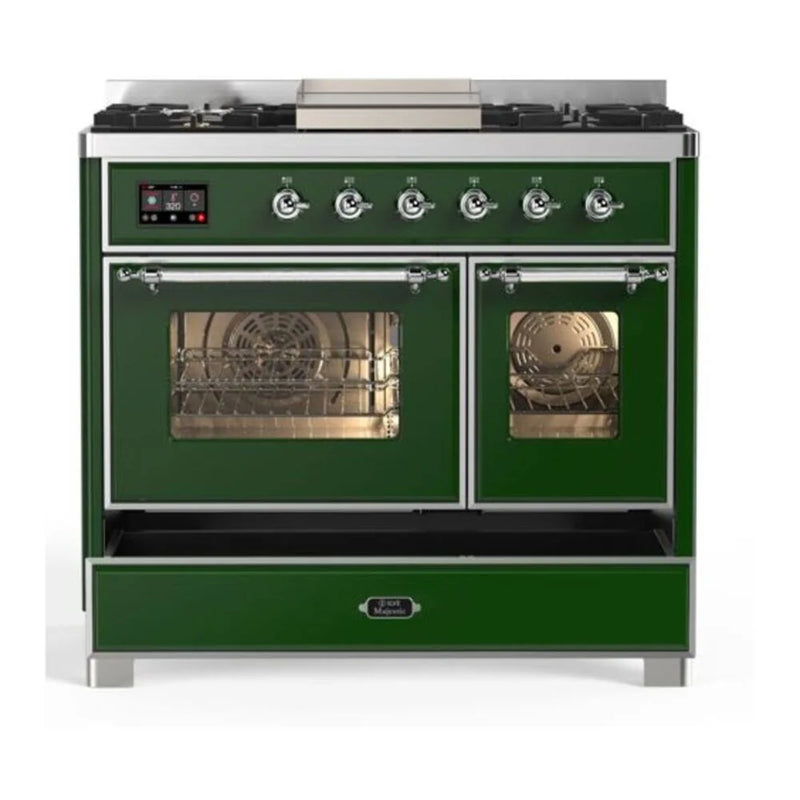 ILVE Majestic II 40" Dual Fuel Freestanding Range in Emerald Green with Chrome Trim, UMD10FDNS3EGCLP