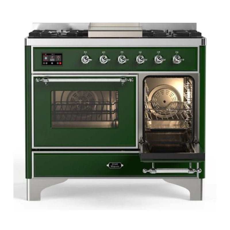 ILVE Majestic II 40" Dual Fuel Freestanding Range in Emerald Green with Chrome Trim, UMD10FDNS3EGC