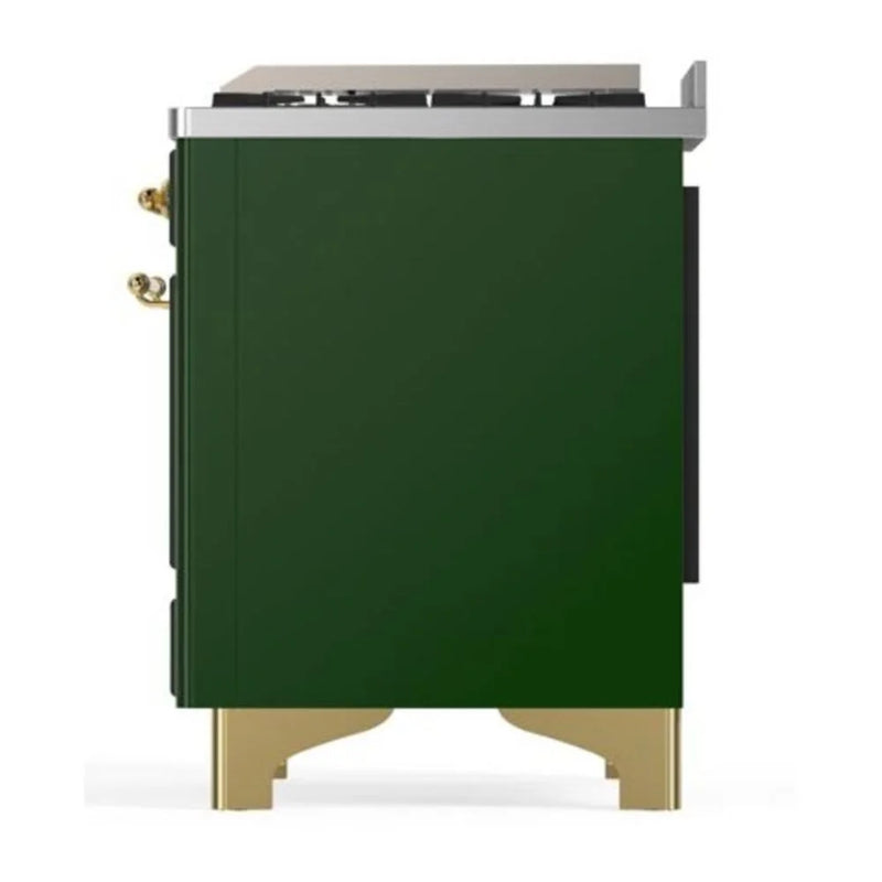 ILVE Majestic II 40" Dual Fuel Freestanding Range in Emerald Green with Brass Trim, UMD10FDNS3EGGLP