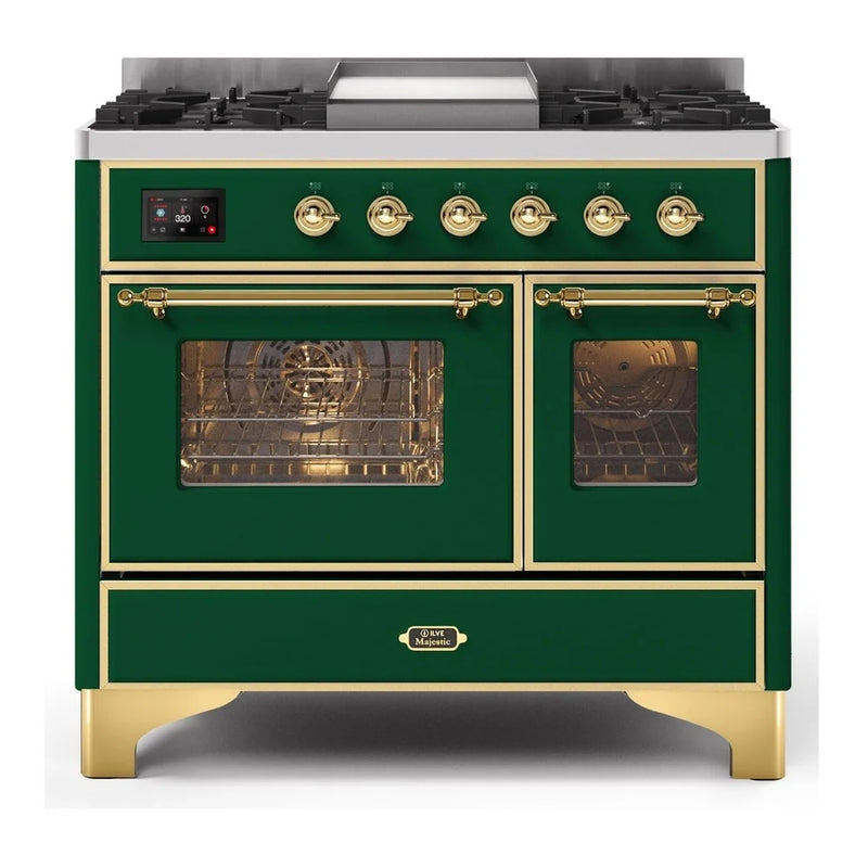 ILVE Majestic II 40" Dual Fuel Freestanding Range in Emerald Green with Brass Trim, UMD10FDNS3EGG