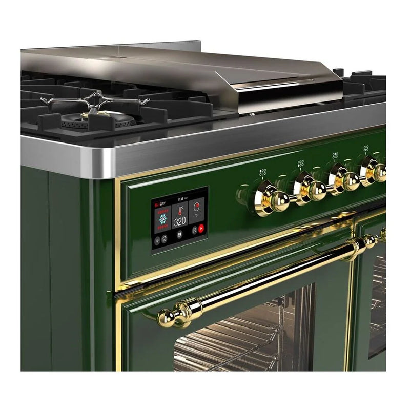 ILVE Majestic II 40" Dual Fuel Freestanding Range in Emerald Green with Brass Trim, UMD10FDNS3EGG