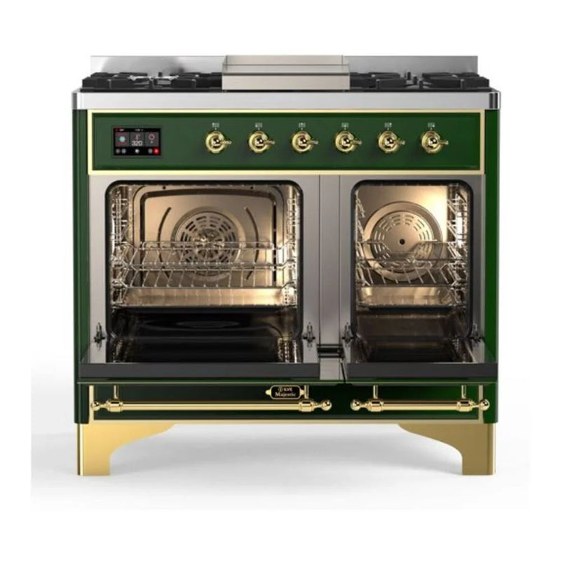 ILVE Majestic II 40" Dual Fuel Freestanding Range in Emerald Green with Brass Trim, UMD10FDNS3EGG