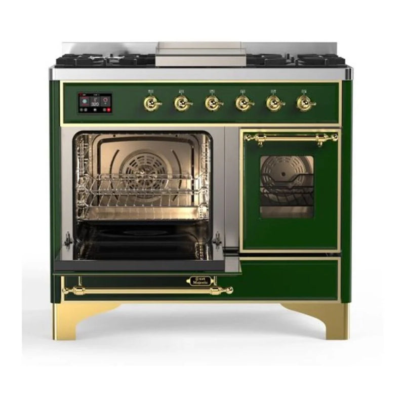ILVE Majestic II 40" Dual Fuel Freestanding Range in Emerald Green with Brass Trim, UMD10FDNS3EGG