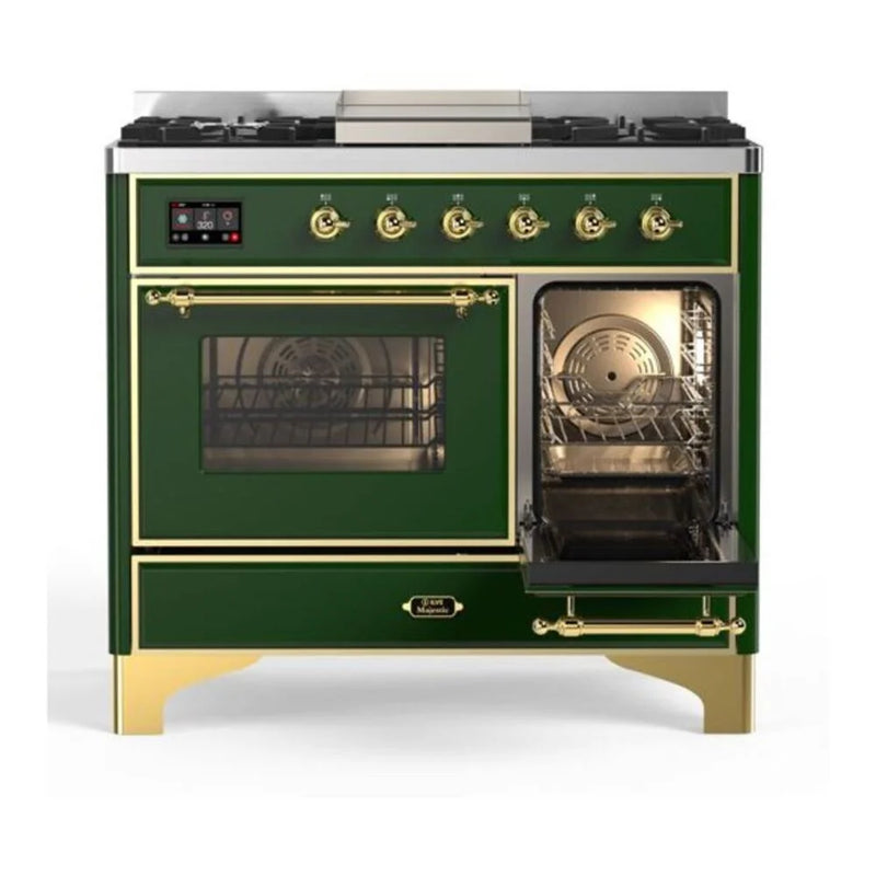 ILVE Majestic II 40" Dual Fuel Freestanding Range in Emerald Green with Brass Trim, UMD10FDNS3EGG