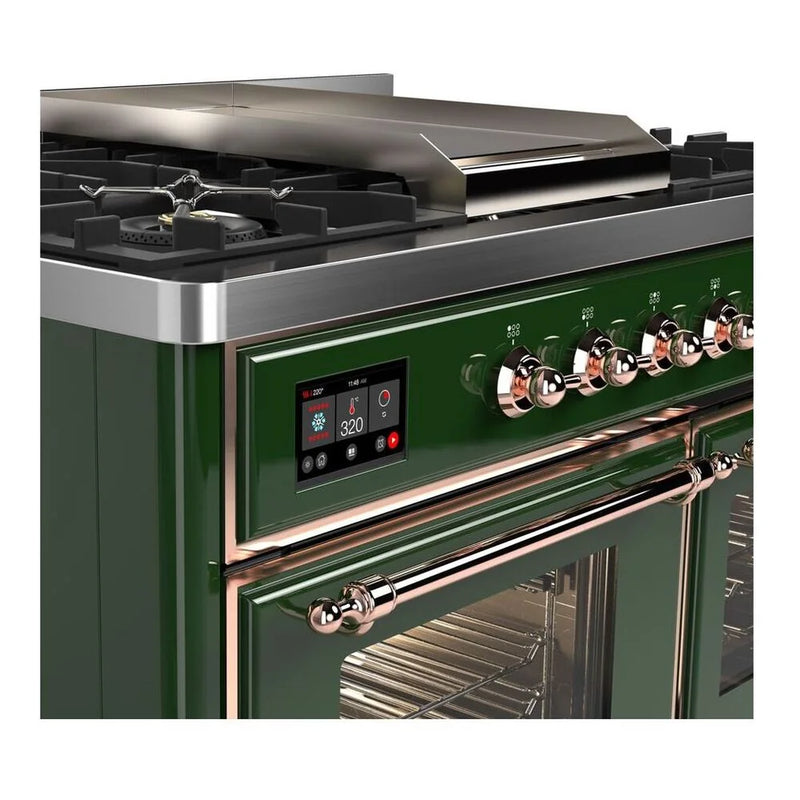 ILVE Majestic II 40" Dual Fuel Freestanding Range in Emerald Green with Copper Trim, UMD10FDNS3EGPLP