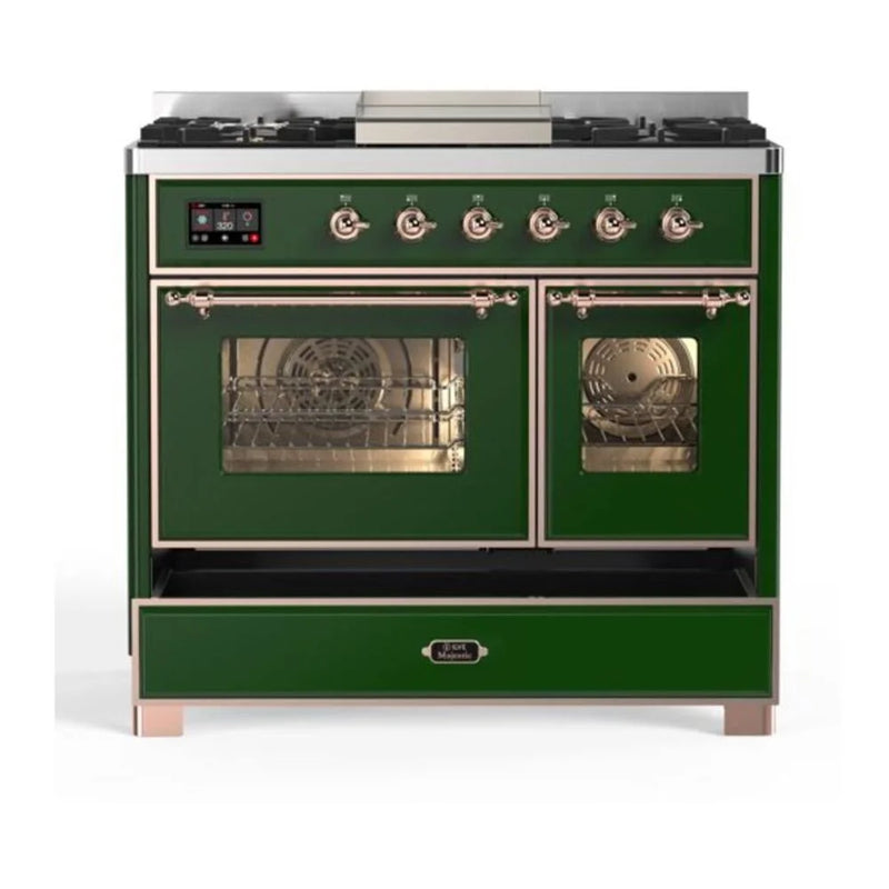 ILVE Majestic II 40" Dual Fuel Freestanding Range in Emerald Green with Copper Trim, UMD10FDNS3EGPLP