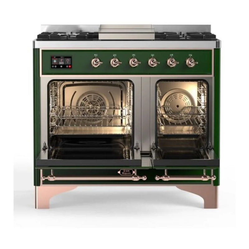 ILVE Majestic II 40" Dual Fuel Freestanding Range in Emerald Green with Copper Trim, UMD10FDNS3EGP