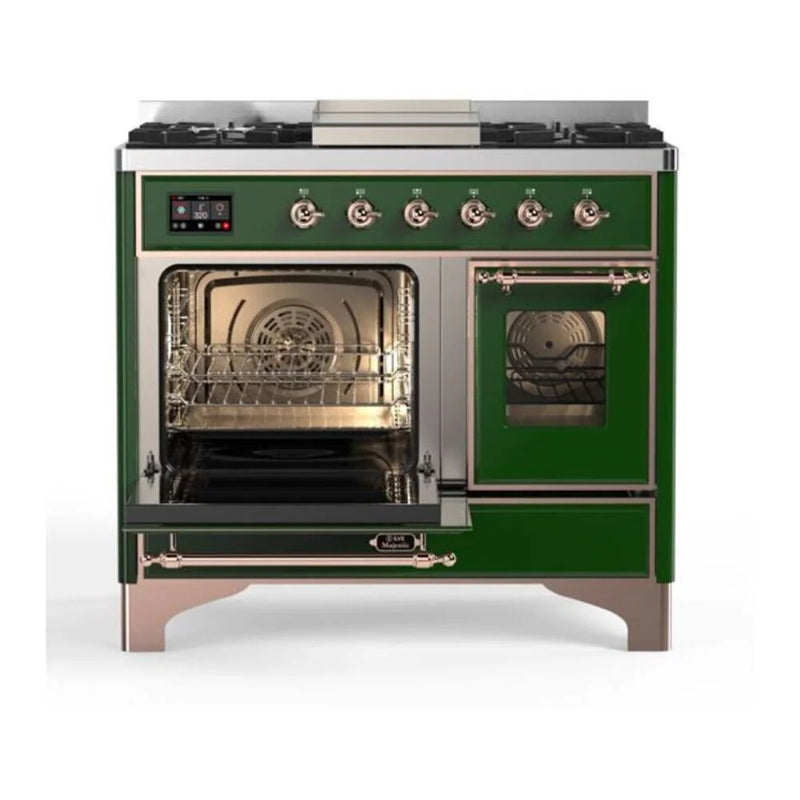 ILVE Majestic II 40" Dual Fuel Freestanding Range in Emerald Green with Copper Trim, UMD10FDNS3EGP