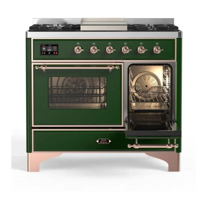 ILVE Majestic II 40" Dual Fuel Freestanding Range in Emerald Green with Copper Trim, UMD10FDNS3EGP