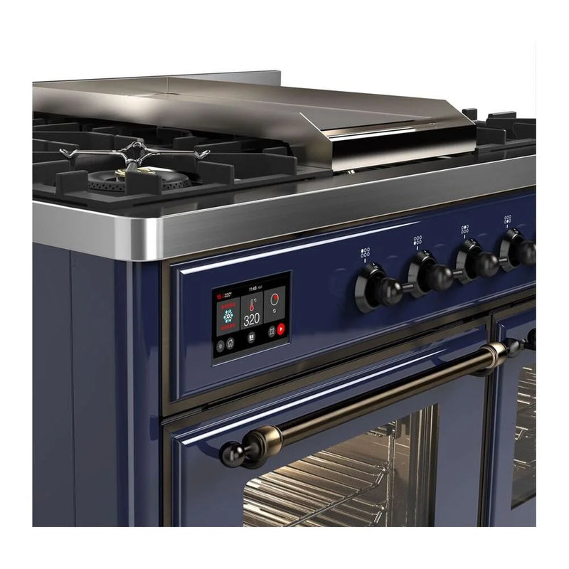 ILVE Majestic II 40" Dual Fuel Freestanding Range in Midnight Blue with Burnished Trim, UMD10FDNS3MBBLP